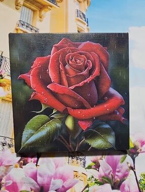 Single Red Rose Canvas Wall Art Ready to Hang Decor 8x8